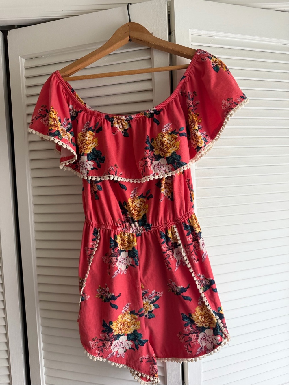 Charlotte Russe Coral Floral One-Shoulder Romper Dress